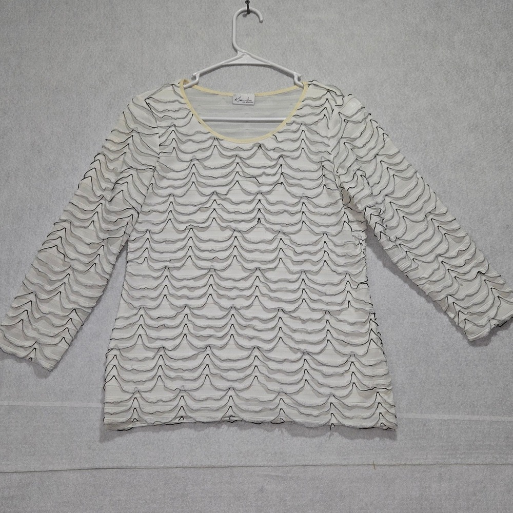 Kim Rogers Petite White Textured 3/4 Sleeve Top Women's Size Medium
